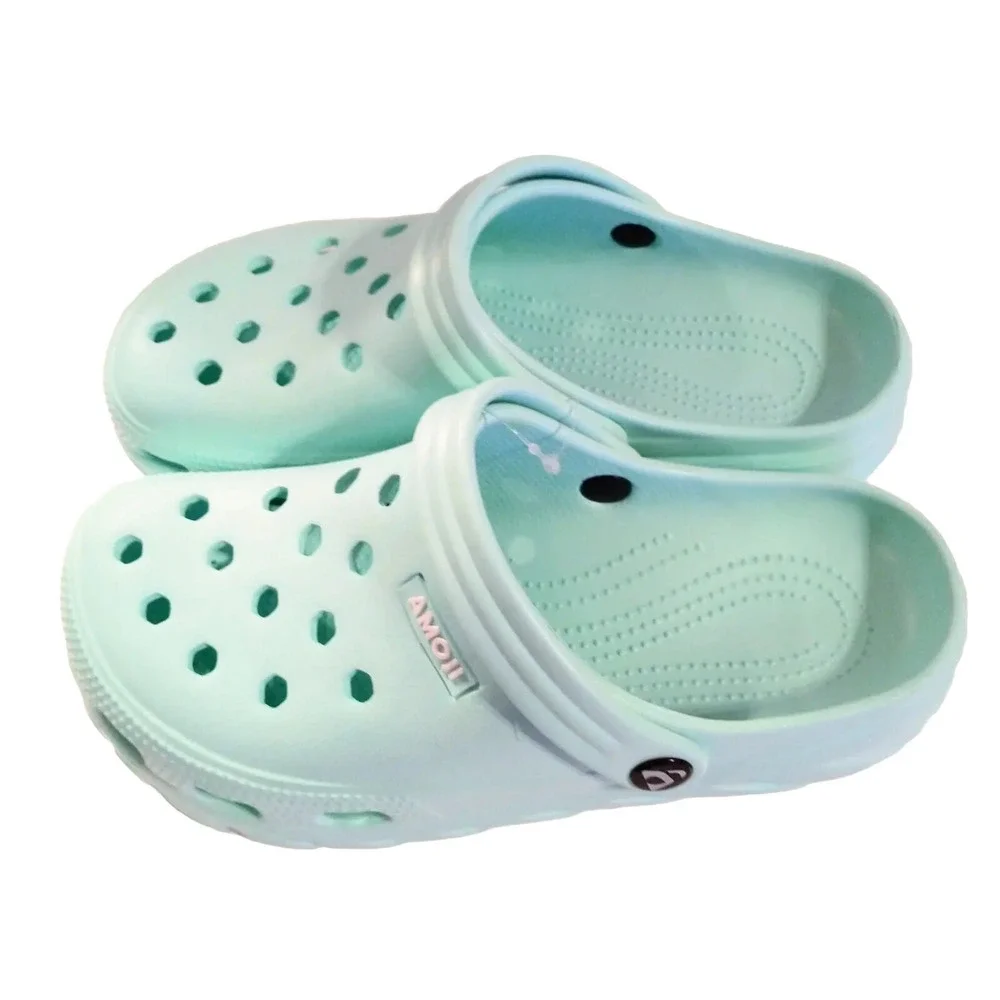 Amoji Garden Clogs Unisex Youth W-10 M-8 Mint Blue Sandals Casual Slip On Shoes